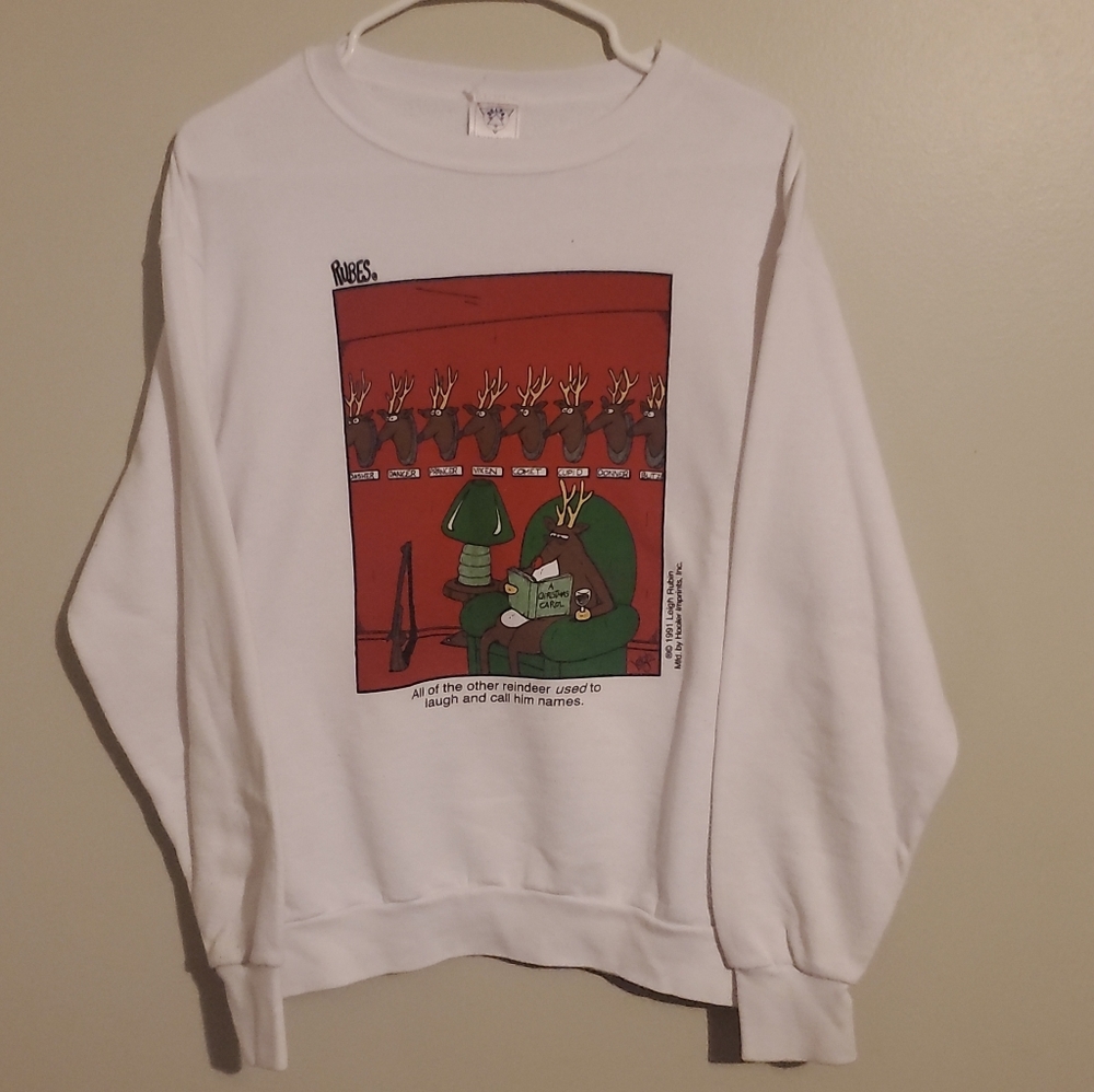 Size L-80s Vintage Rubes Comic Rudolph Funny Christmas Crew Neck